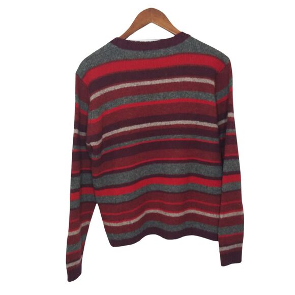 Vintage One Step Up Red & Gray Striped Shetland Wool Knit Sweater Sz Medium - Picture 2 of 7